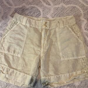NWT Sundance Shorts Linen Cotton Blend Crochet Lace Trim Sand Beige Size 12